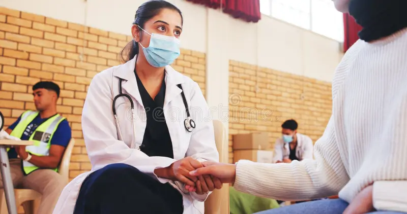 face-mask-support-doctor-holding-hands-patient-charity-ngo-campaign-counselling-outreach-event-nurse-face-387601237